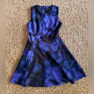 DKNY Purple and Black Floral Midi Skater Dress